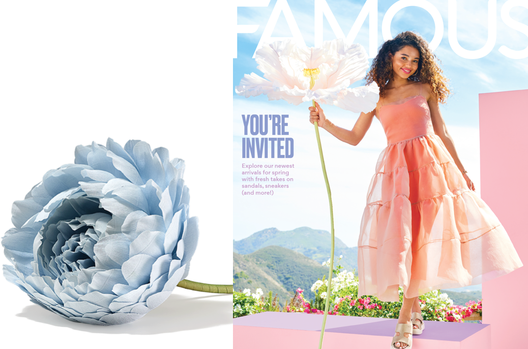 image of the spring lookbook with giant flower next to it