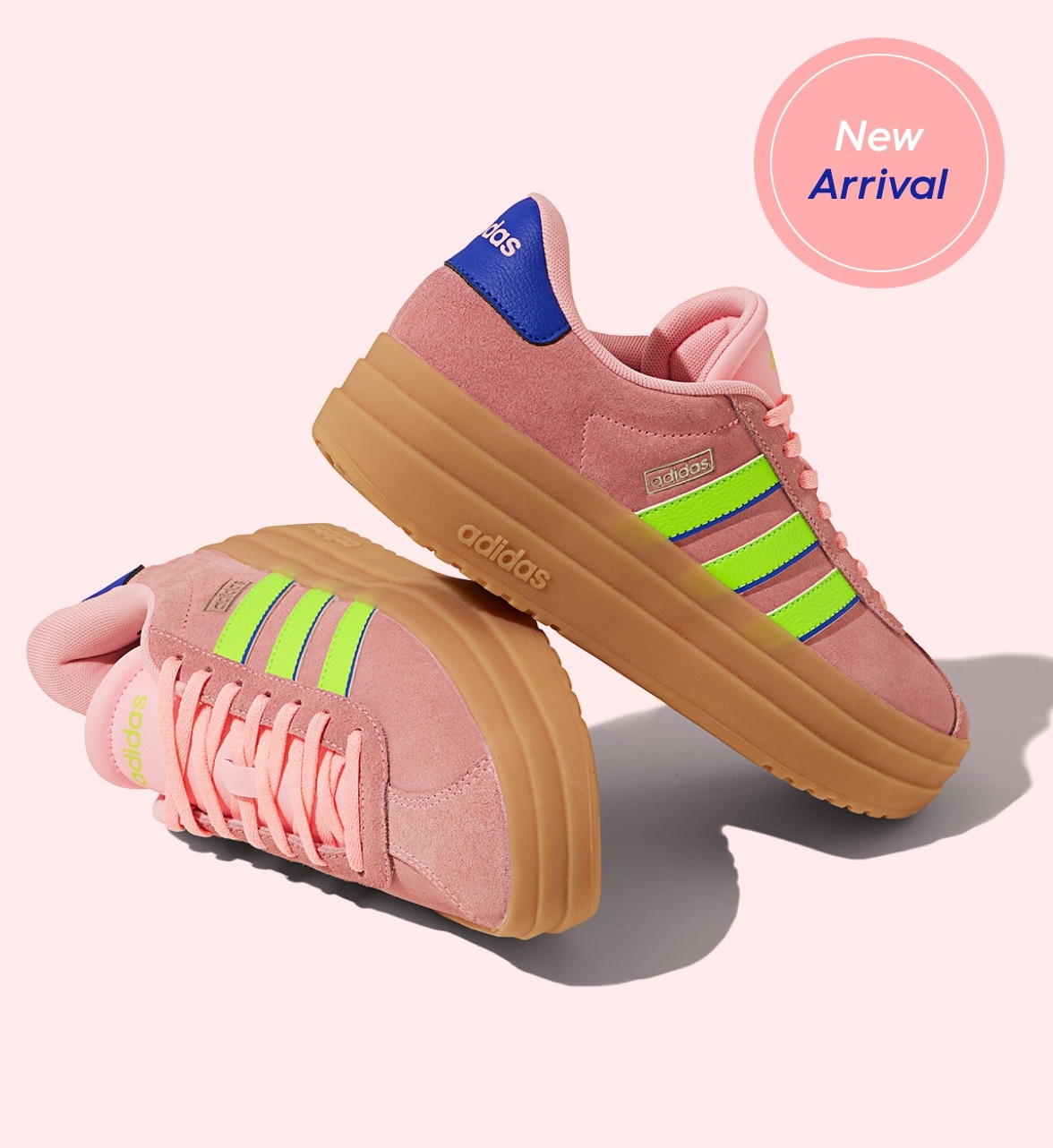 new arrival! W Adidas VL Court Bold Pink/Lemon/Blue 31703 stacked on pink background