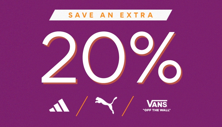save an extra 20% on adidas, puma, vans with logos