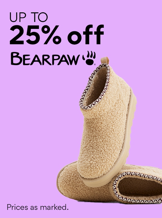 up to 25% off bearpaw on purple background showing style on sale