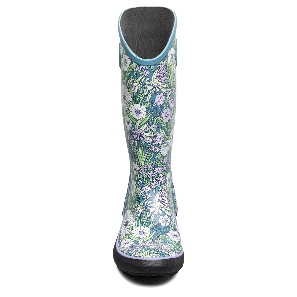 Women's Bogs Vintage Floral Waterproof Rain Boots 7 Light Blue Multi