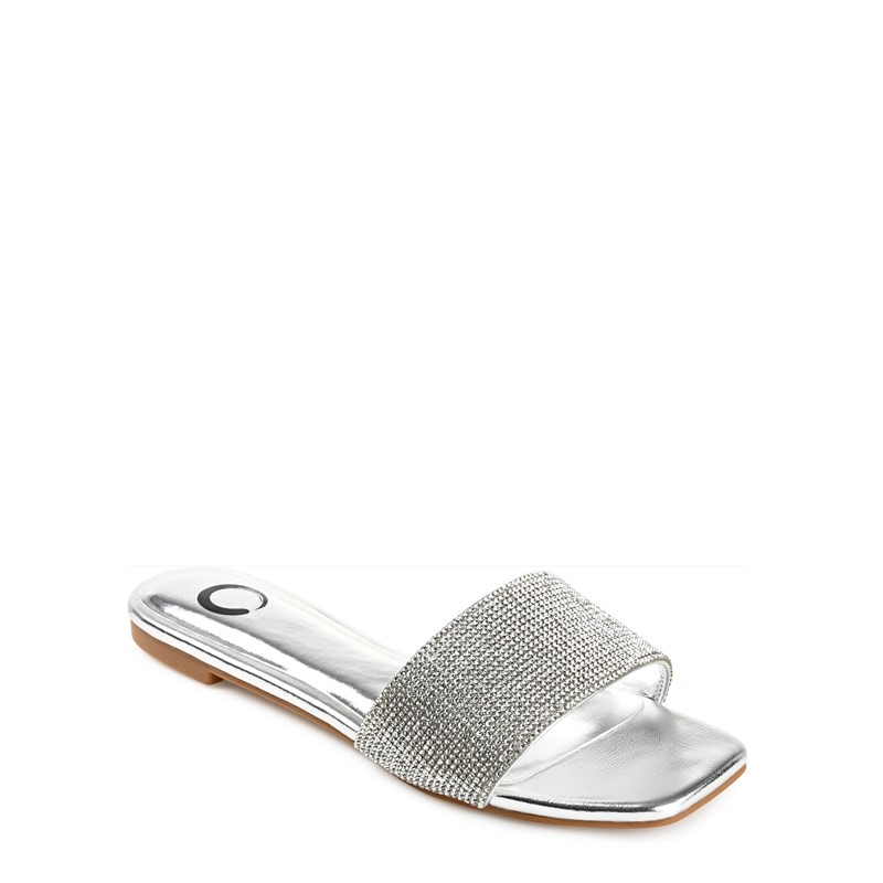 Journee Collection Women's Grayce Slide Sandals (Silver Synthetic) - Size 8.5 M