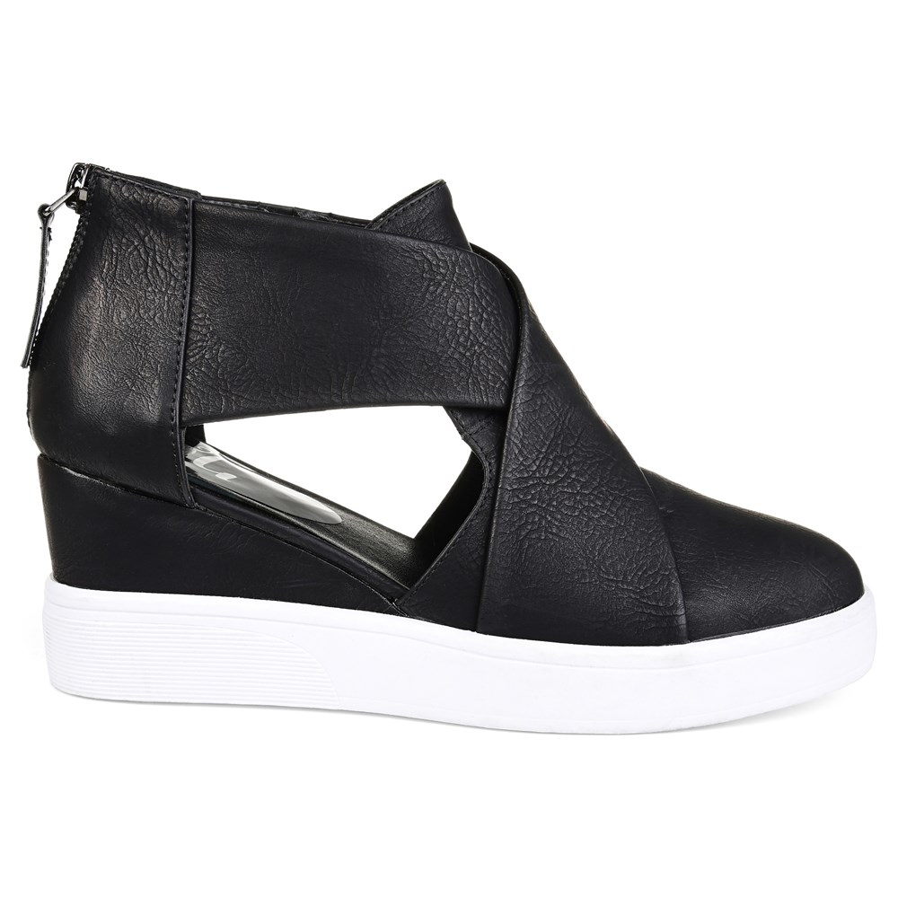 Criss cross cut store out wedge sneakers