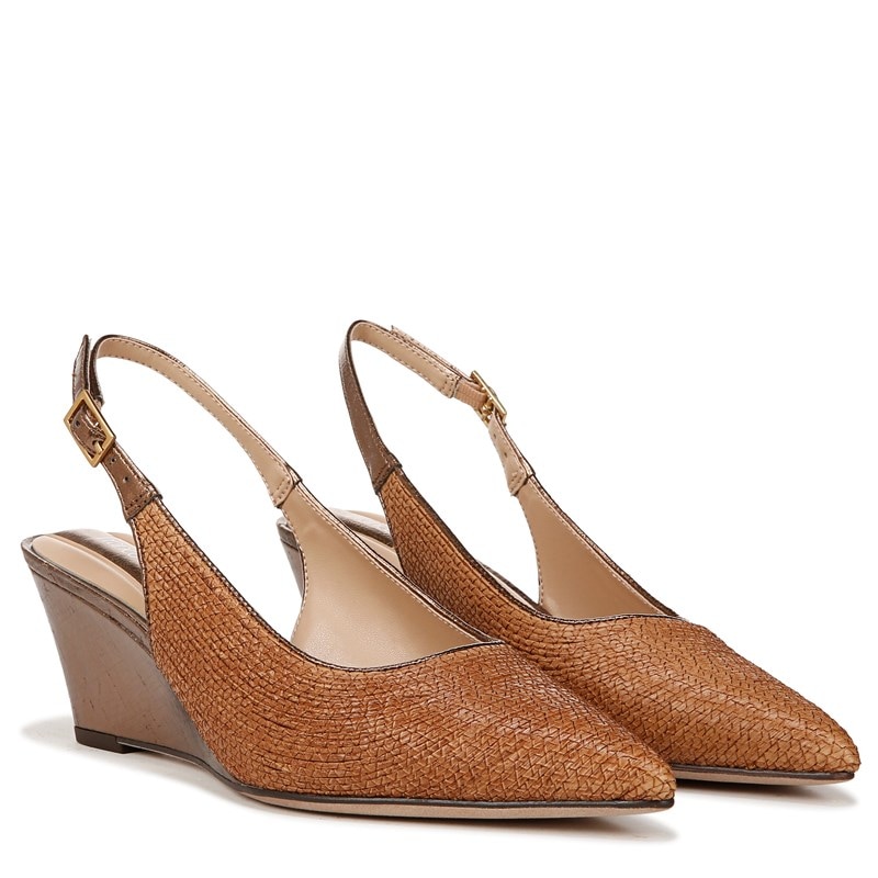 Franco Sarto Women's Tessa 2 Wedge Slingback Shoes (Cognac Brown Raffia) - Size 7.5 M