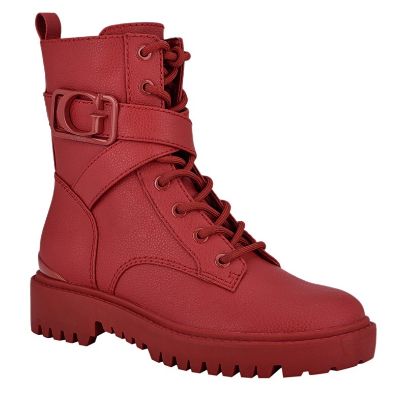 Guess Women's Orana Combat Boots (Red Synthetic) - Size 9.5 M