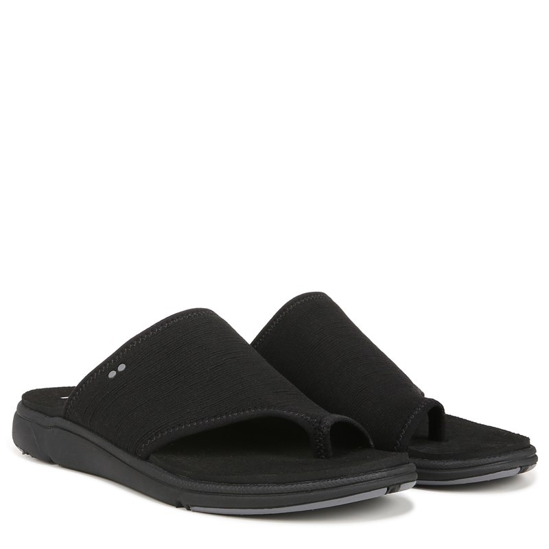 Ryka Women's Margo Medium/Wide Toe Loop Slide Sandals (Black) - Size 8.0 M