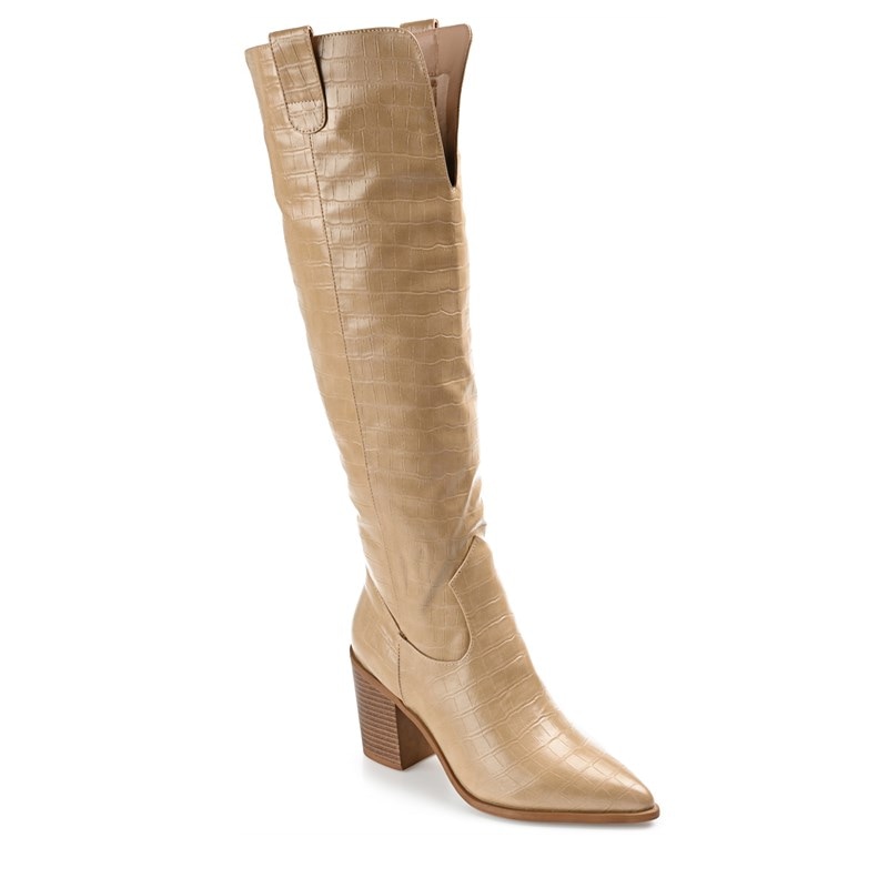Journee Collection Women's Therese X-Wide Calf Wide Block Heel Tall Boots (Tan Synthetic) - Size 9.5 W