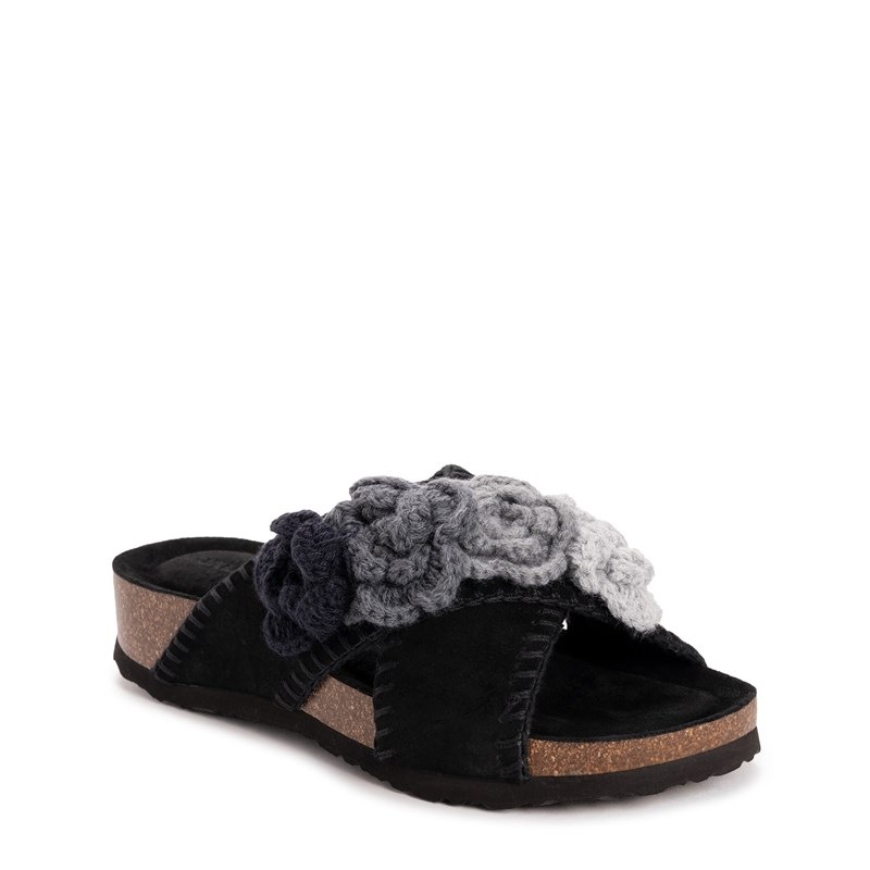 Muk Luks Women's Penelope Cross Band Footbed Sandals (Black Suede) - Size 11.0 M