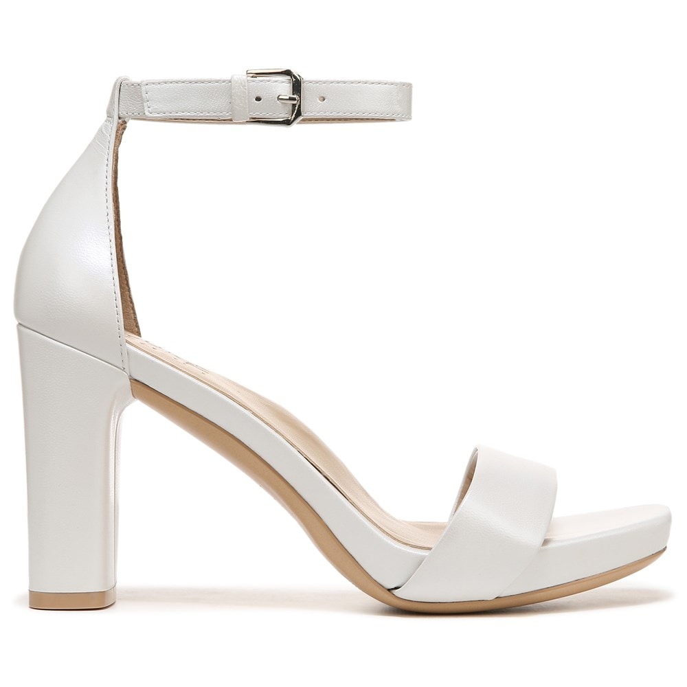 White dress 2025 sandals medium heel