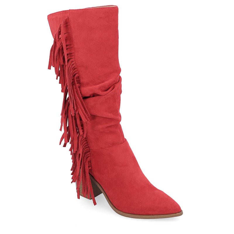 Journee Collection Women's Hartly Wide Calf Block Heel Boots (Red Synthetic) - Size 9.5 M