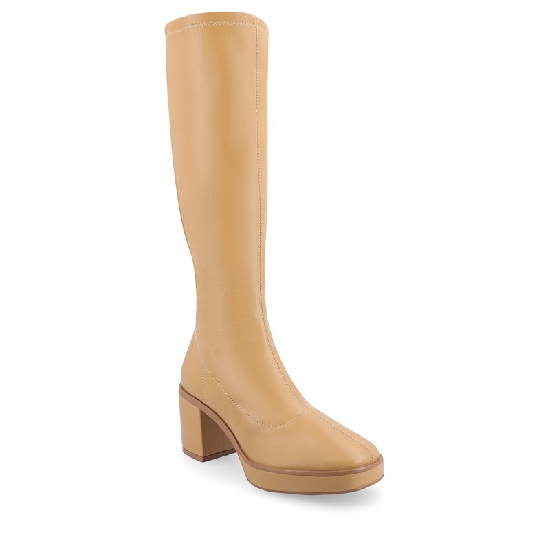 Journee Collection Women's Alondra Wide Calf Wide Block Heel Tall Boots (Tan) - Size 9.5 W