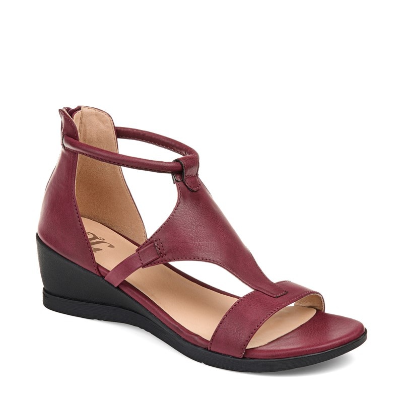 Journee Women's Trayle Wide Wedge Sandals (Wine Synthetic) - Size 5.5 W