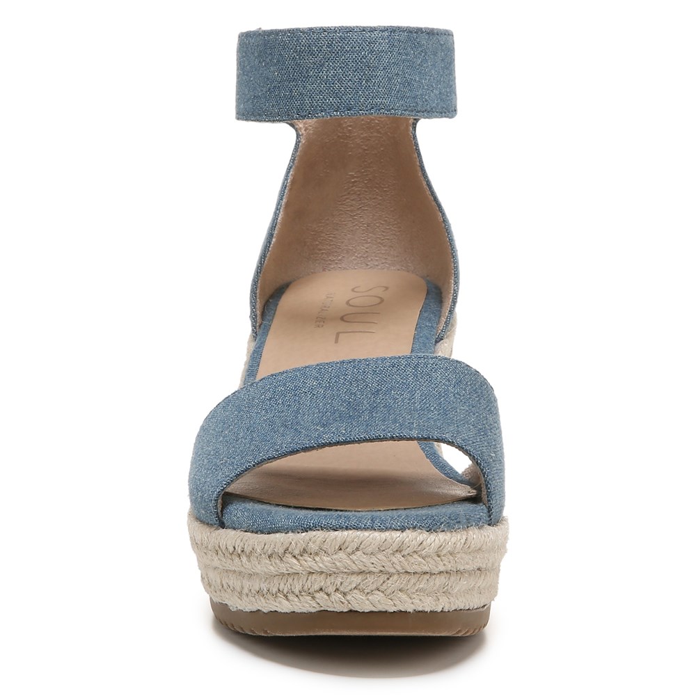 Women's Blue Denim Strap Espadrille Platform Sandals - Size 6