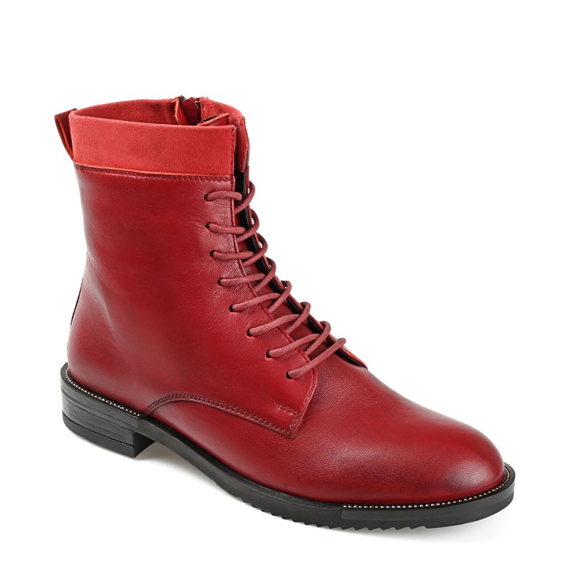 Journee Signature Women's Natara Combat Boots (Red Leather) - Size 9.5 M