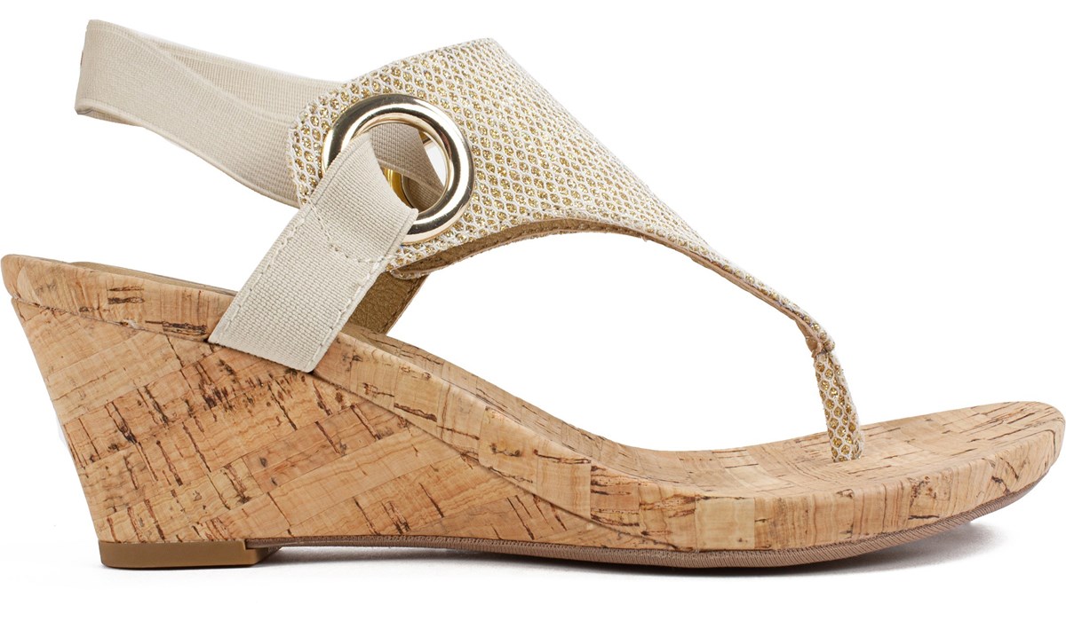 white mountain gold wedge sandals