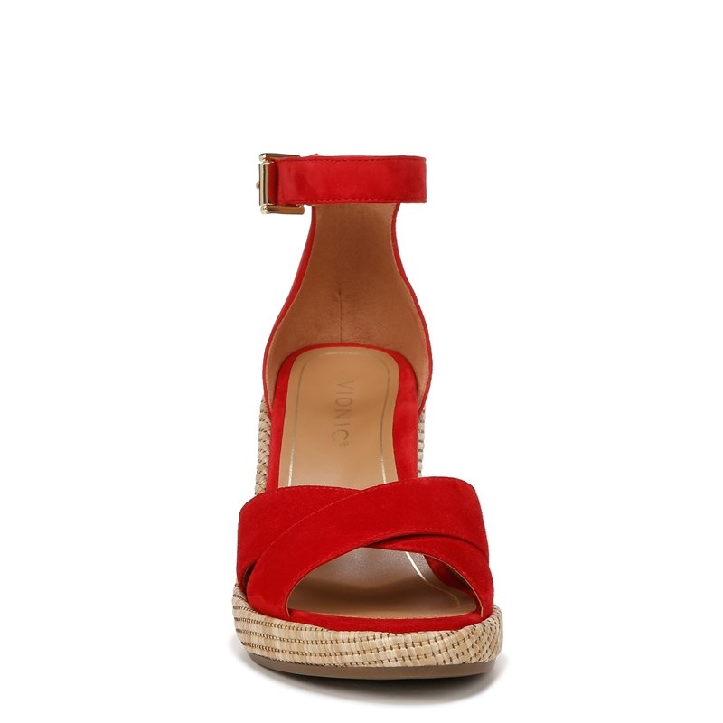 Vionic Women's Marina Wedge Dress Sandals (Red Suede) - Size 9.0 M