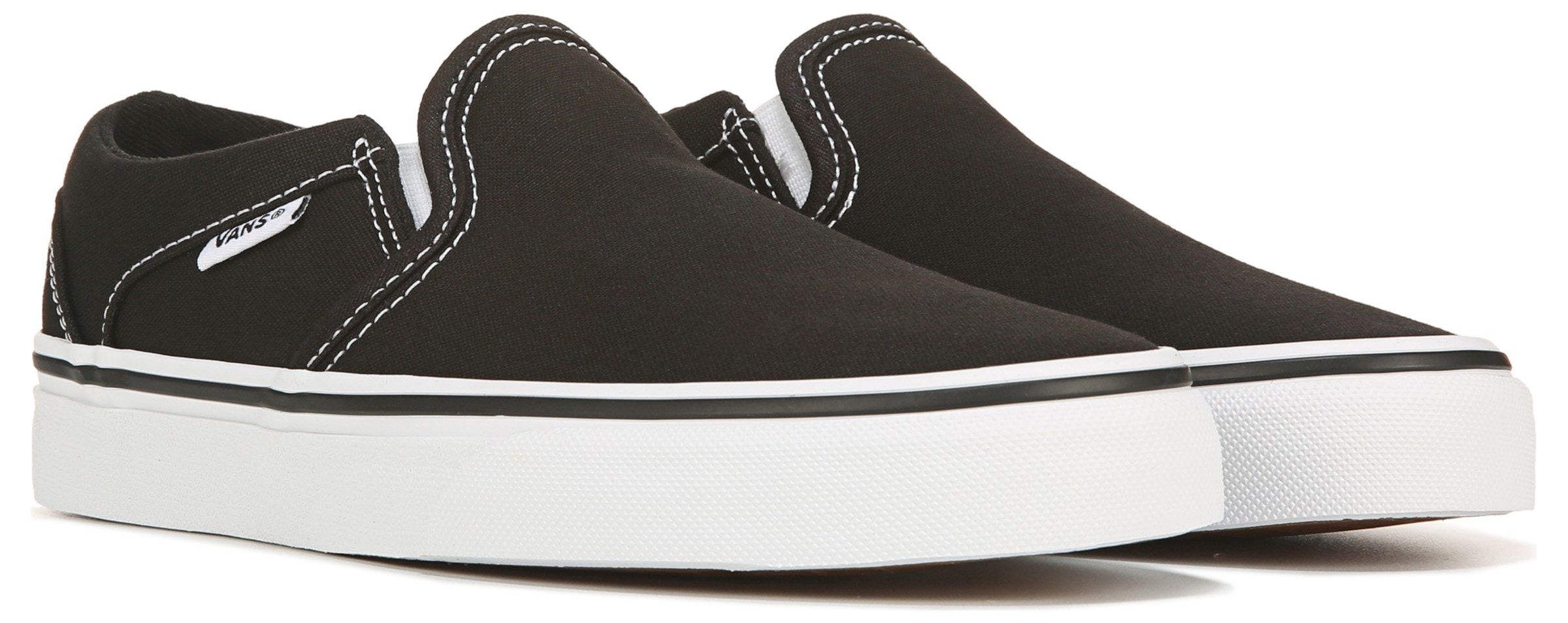 Vans Women Black Perforated Leather Asher Slip On Sneakers US 6.5