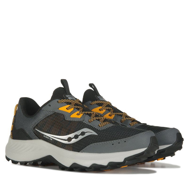 Saucony Men's Aura Tr Wide Trail Running Shoes (Grey/Black/Orange) - Size 9.0 W