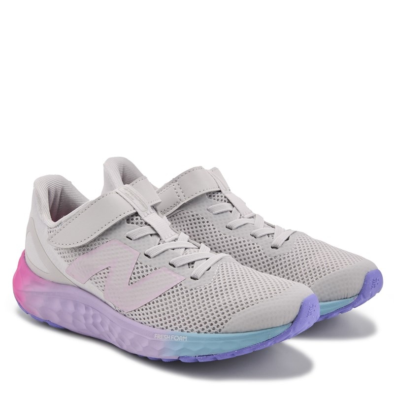 New Balance Kids Fresh Foam Arishi V4 Bungee Lace with Top Strap Running Shoes Grey Pink Purple Size 2