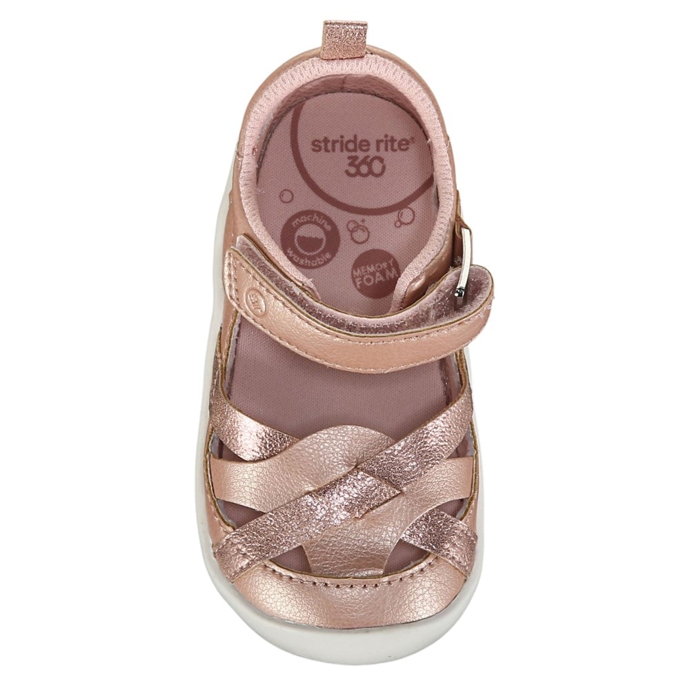 Slippers in Smooth Leather with Hook-and-Loop Strap, for Babies - rose,  Shoes