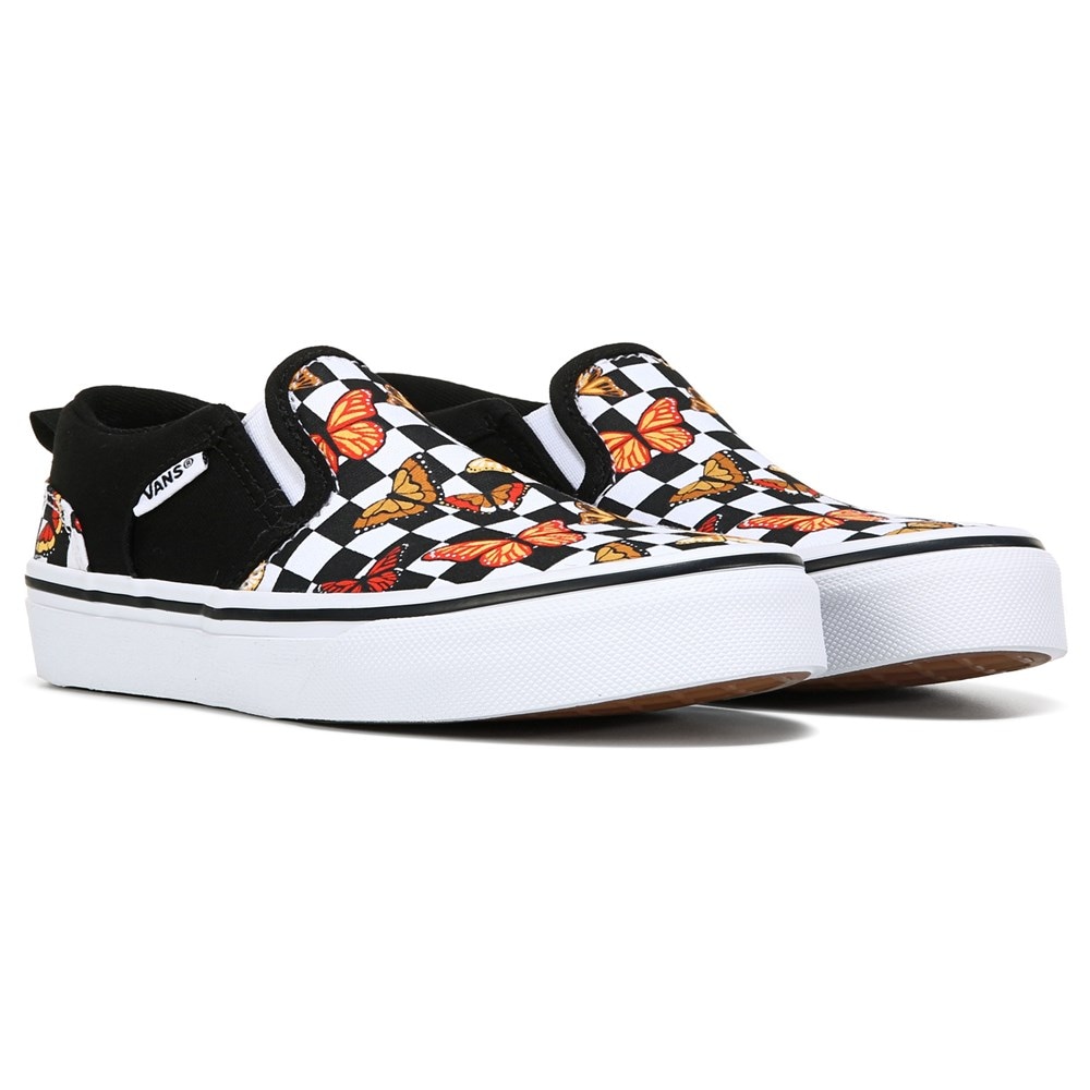 Checkerboard Monarch Butterfly Custom Vans Brand Slip-on Shoes