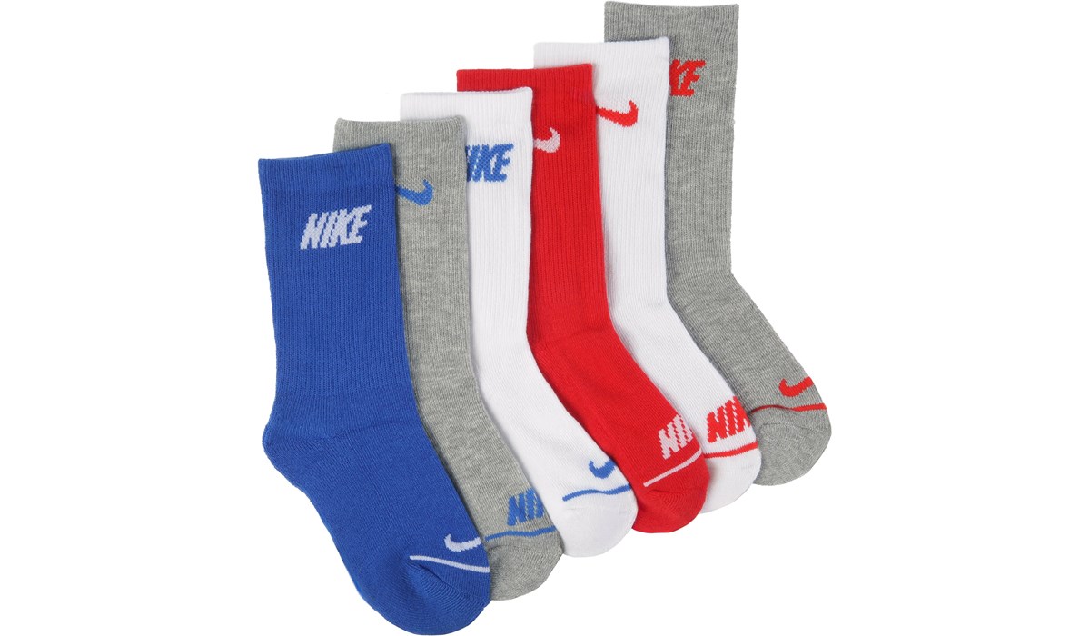 Nike Kids' 6 Pack Youth X-Small Cushioned Crew Socks | Famous Footwear