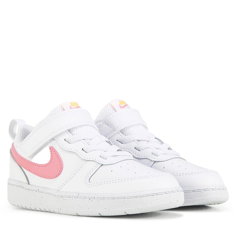 Nike Kids' Court Borough 2 Low Top Sneaker Baby/Toddler Shoes (White/Coral Pink/Laser Orange) - Size 5.0 M