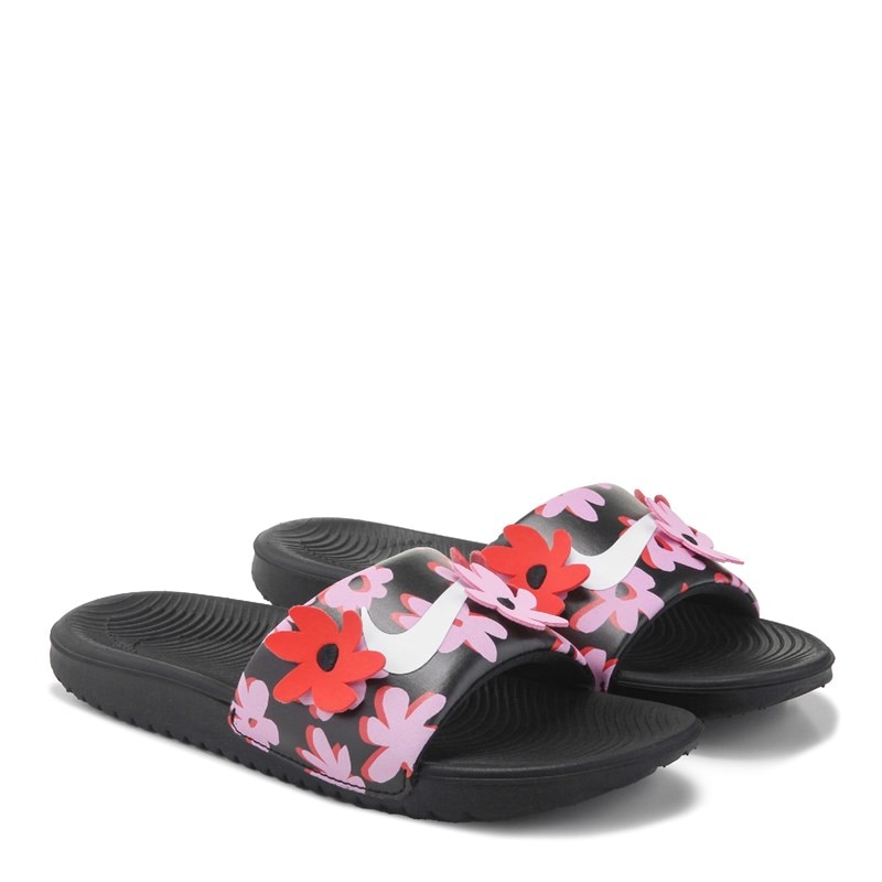 Nike Kids' Kawa Slide Sandal Little/Big Kid Sandals (Black/Pink Flowers) - Size 12.0 M