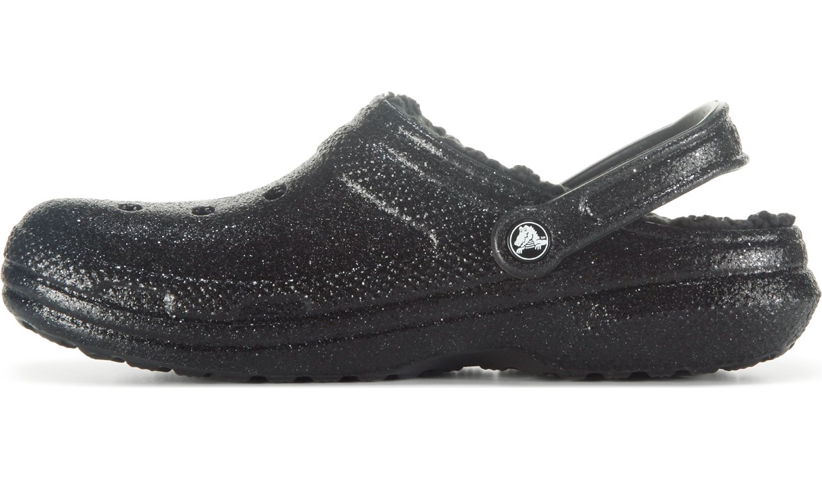 Black glitter fur online lined crocs