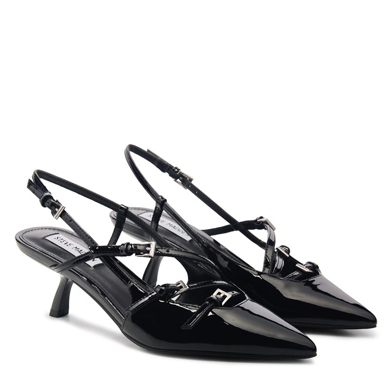 Steve Madden Women's Misha Slingback Kitten Heel Mule Shoes (Black Patent) - Size 6.5 M