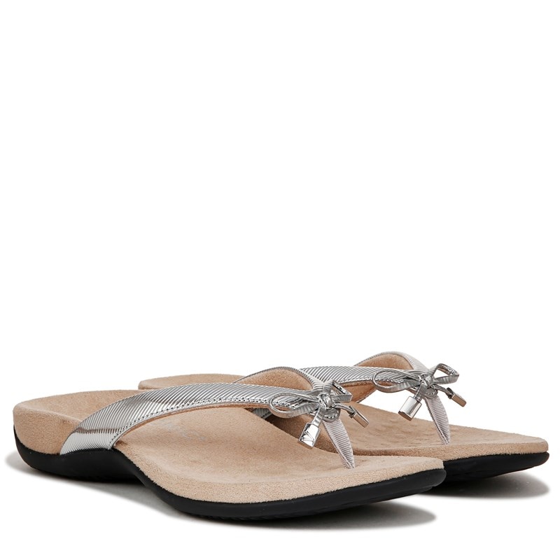Vionic Women's Bella Narrow/Medium/Wide Flip Flop Sandals (Silver Synthetic) - Size 7.5 M