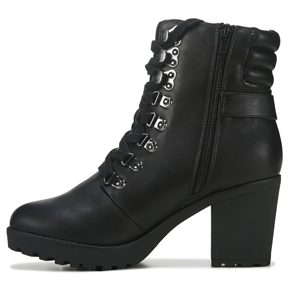 Women's Black Leather Combat Lace Up Ankle Boots
