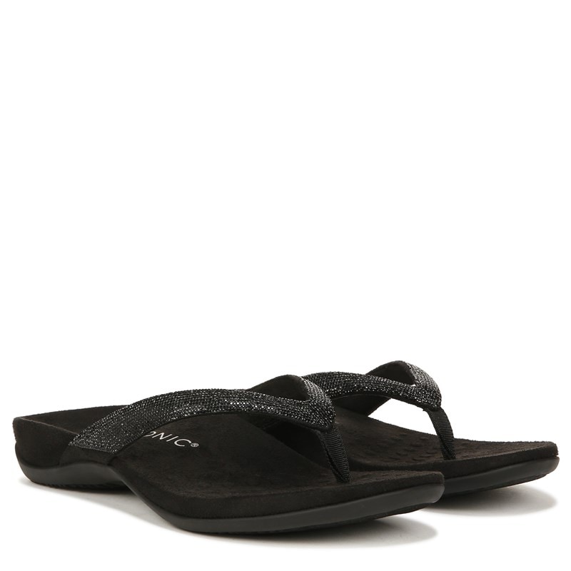 Vionic Women's Dillon Shine Flip Flop Sandals (Black Fabric) - Size 12.0 M