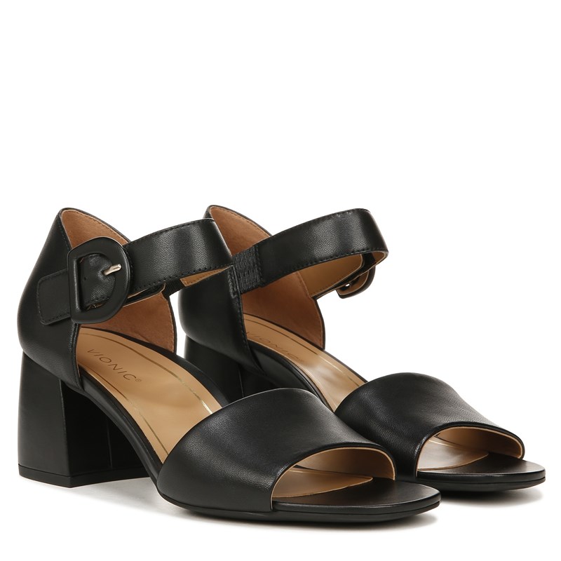 Vionic Women's Chardonnay Block Heel Dress Sandals (Black Leather) - Size 6.5 W