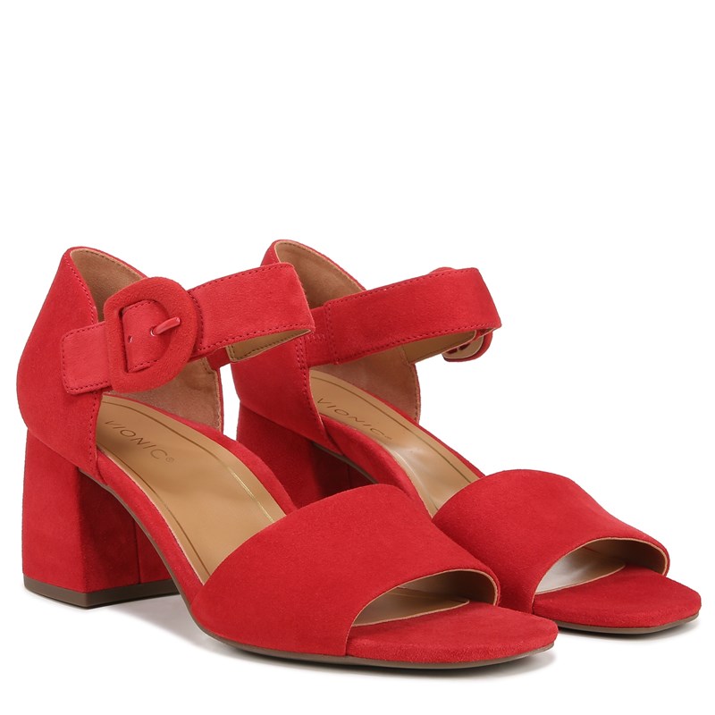 Vionic Women's Chardonnay Block Heel Dress Sandals (Red Suede) - Size 5.0 M
