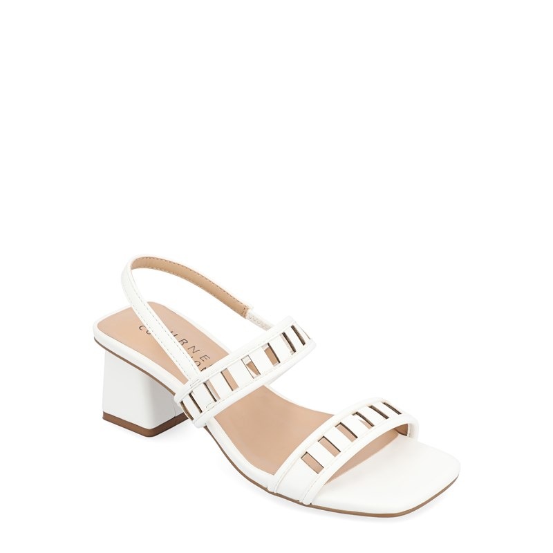 Journee Collection Women's Ismay Block Heel Sandals (White) - Size 9.5 M