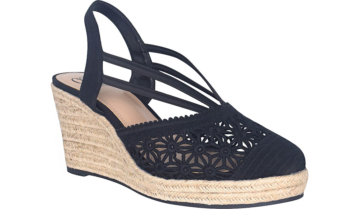 Women's Wedge Heel Navy Blue Peep Toe Platform Espadrille