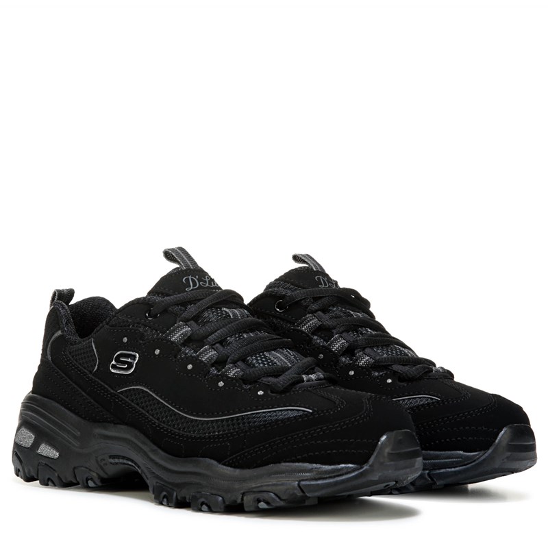 Skechers Women's D'lites Medium/Wide Sneakers (Black/Black) - Size 6.0 2W