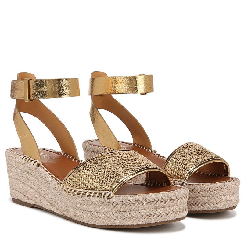 Franco Sarto Women's Pamala Espadrille Wedge Sandals (Gold Raffia/Faux Leather) - Size 7.5 M