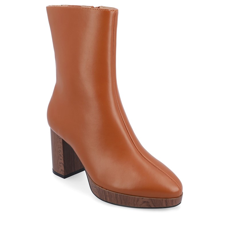Journee Collection Women's Romer Block Heel Boots (Cognac Synthetic) - Size 6.0 M