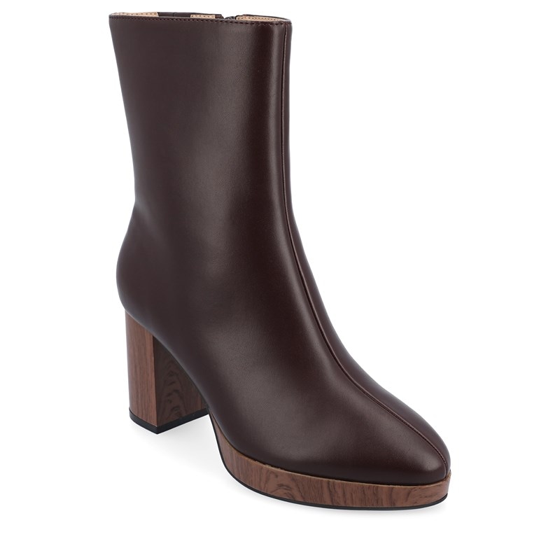 Journee Collection Women's Romer Wide Block Heel Boots (Brown Synthetic) - Size 11.0 W
