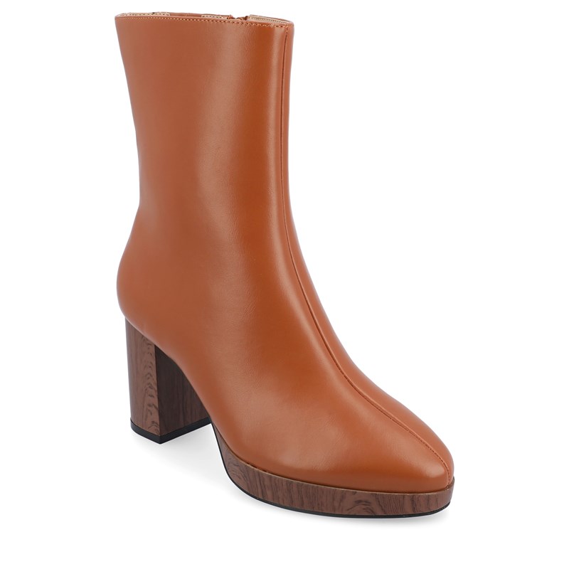 Journee Collection Women's Romer Wide Block Heel Boots (Cognac Synthetic) - Size 11.0 W