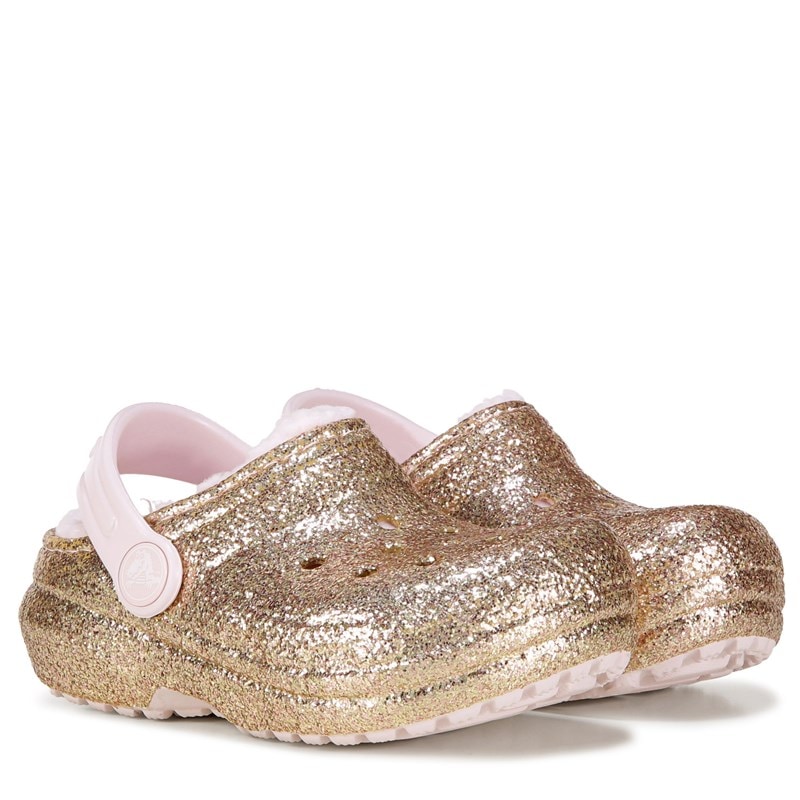 Crocs Kids' Classic Fuzz Lined Clog Toddler Shoes (Pink/Gold Glitter) - Size 8.0 M