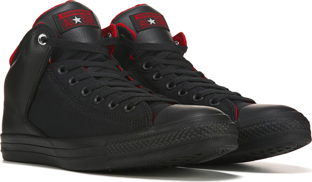 black and red high top converse
